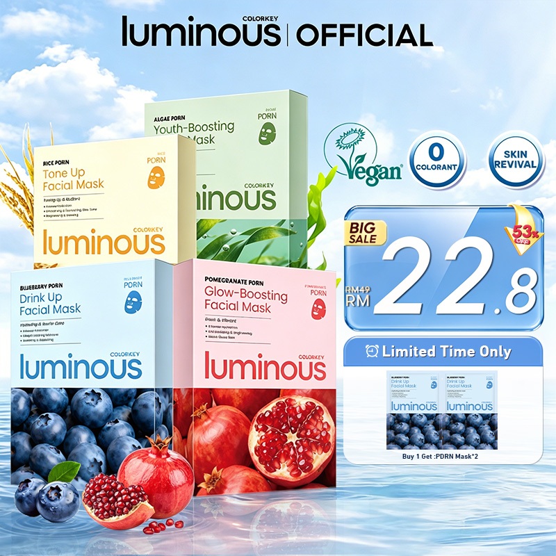 [NEW LAUNCH]COLORKEY LUMINOUS VEGAN PDRN COLOR FACIAL MASK 1box/10pcs Hydrates Glow& Brighten Skin Radiant Daily Mask