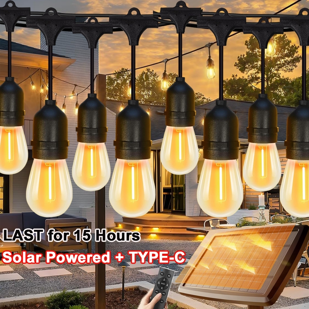 Qimedo S14 Solar String Light Outdoor Ultra-bright solar panels LED 2W Warm Bulbs Waterproof Garden Light Decoration