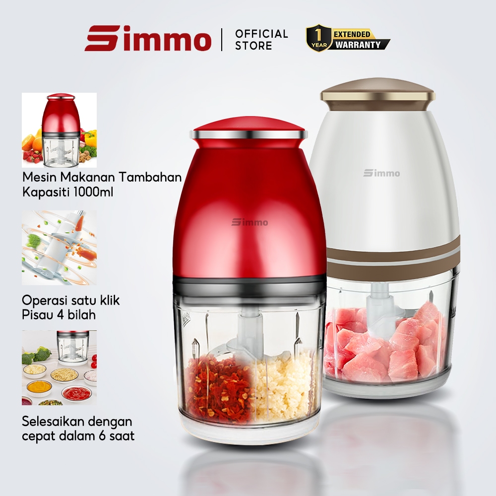 Simmo Electric Meat Grinder Mini Chopper Blender Baby Food Processor 4-Blades Garlic Chilli (1000ml)