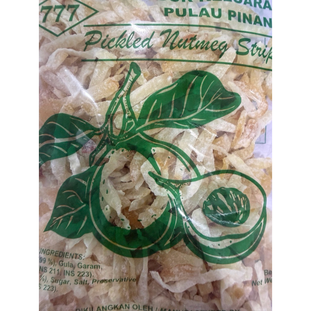 777 Jeruk Buah Pala Pickled Nutmeg Strips Produk Keluaran Pulau Pinang 180g