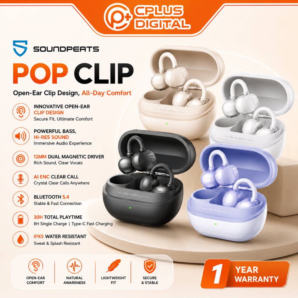 SoundPEATS Pop Clip Innovative Open-Ear Clip-On Bluetooth 5.4 Wireless Earbuds, Lightweight , Secure Fit , IPX5