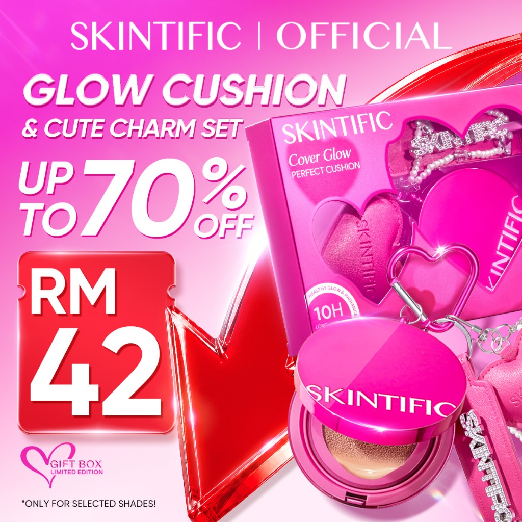 SKINTIFIC Cover Glow Perfect Pink Cushion Foundation Full Coverage Glowing Finish Glass Makeup Lightweight Waterproof