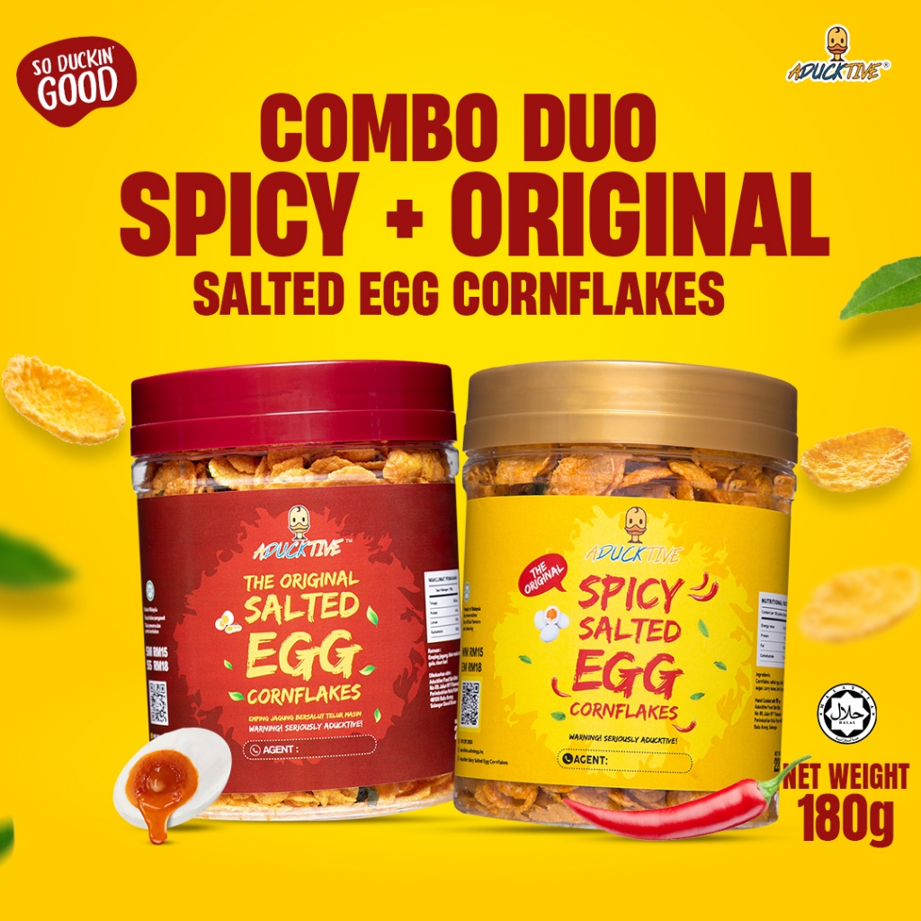 Combo Aducktive Spicy 200G & Original Salted Egg Cornflakes 180g | Snek Emping Jagung Telur Masin Asli & Pedas