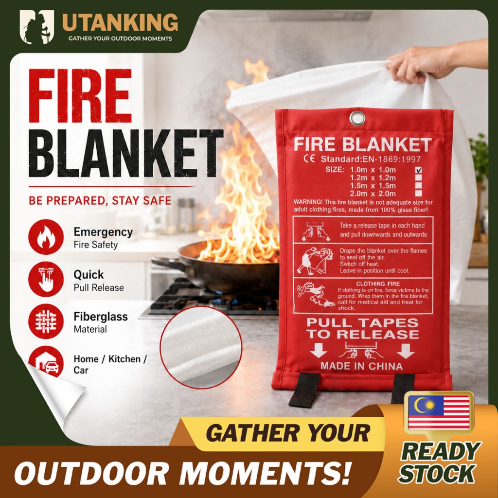 UtanKing™ Fire Suppression Blanket Selimut Pemadam Api Emergency Kitchen Car Camping Home Safety
