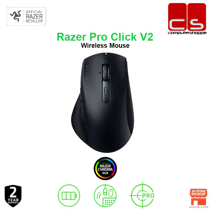 RAZER Pro Click V2 Wireless Mouse | 6 Button Ergonomic Design | One Click AI Prompt | Long Battery Life | Chroma RGB