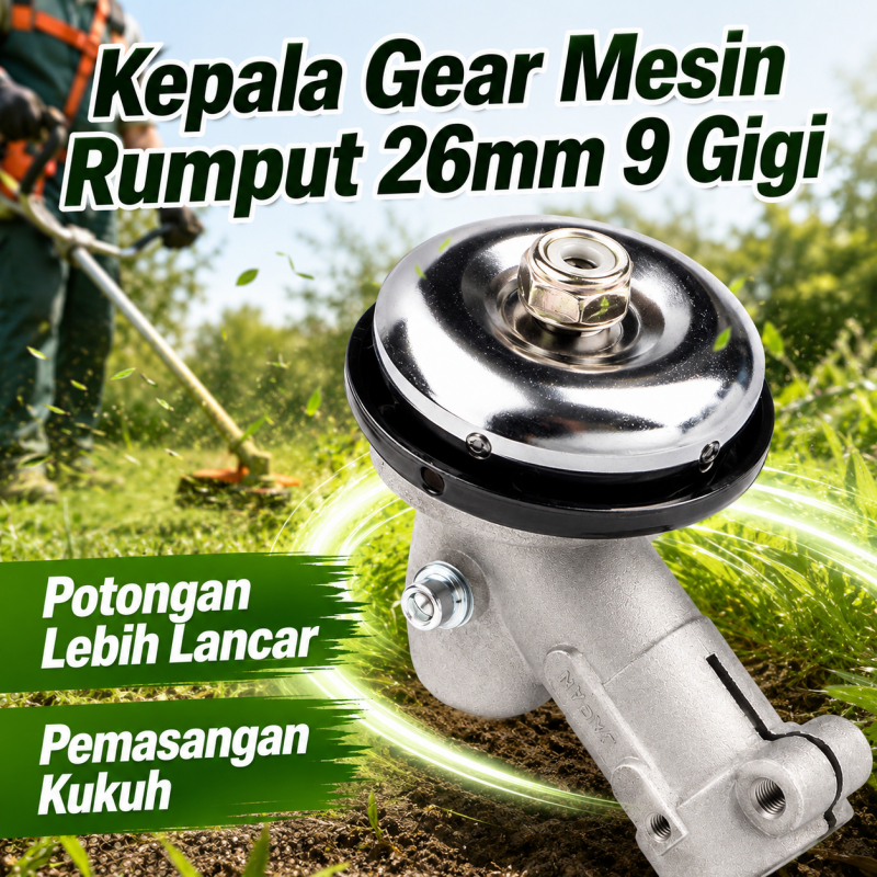 Alat Ganti Mesin Rumput 26mm 9 Teeth Gearbox Heavy Duty Kepala Potong Rumput Pasang Mudah Pemotong Ladang Aksesori Trimm
