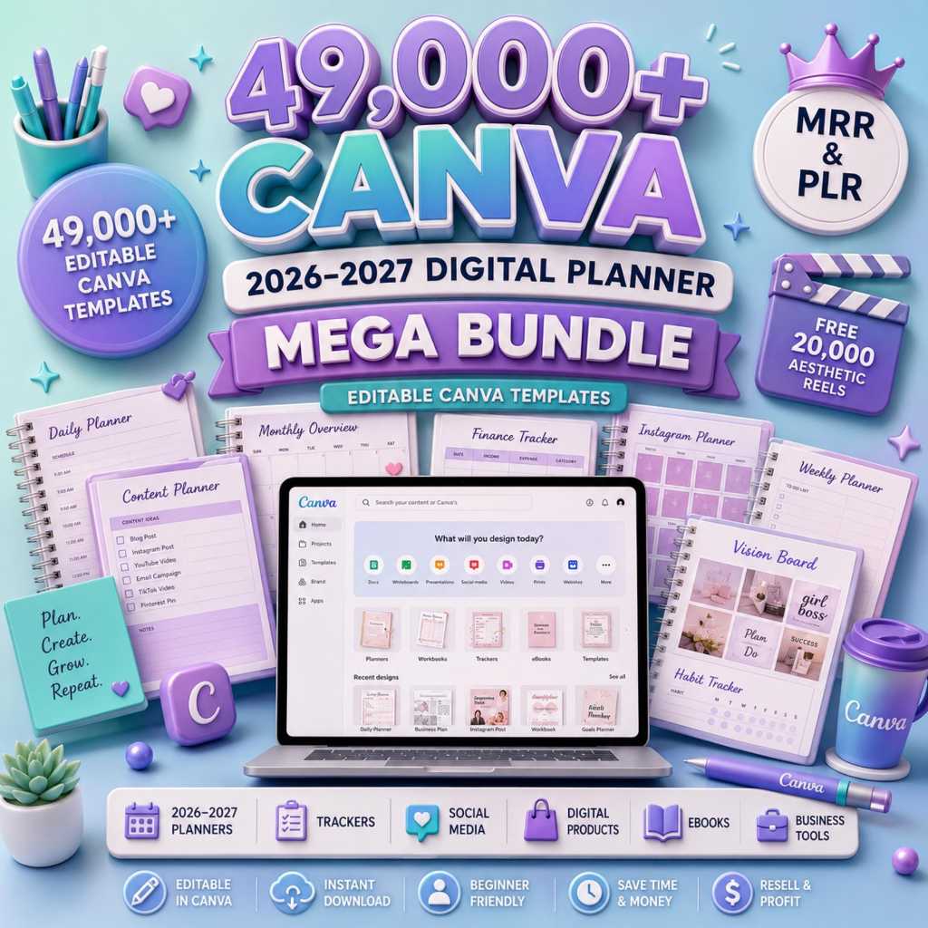 49,000+ Digital Planner Bundle 2026-2028 | Canva Editable Templates | GoodNotes Notability | PLR MRR | Journal