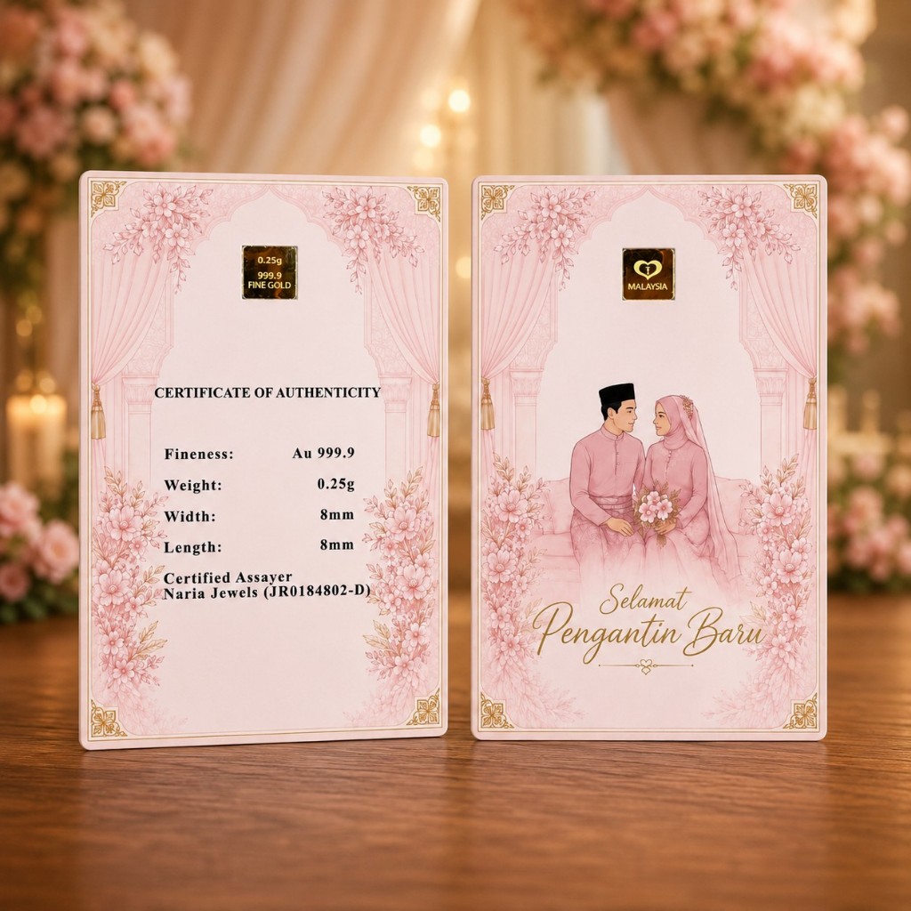 Naria 999.9/24K Gold Bar Selamat Pengantin Baru Edisi 2026 Hadiah Kahwin Premium&hellip;