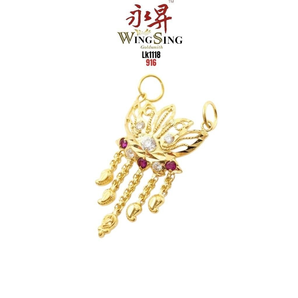 Wing Sing Loket Indian Design Lotus Emas 916/Loket Lotus Pendant 916 Perempuan Emas Tulen 916