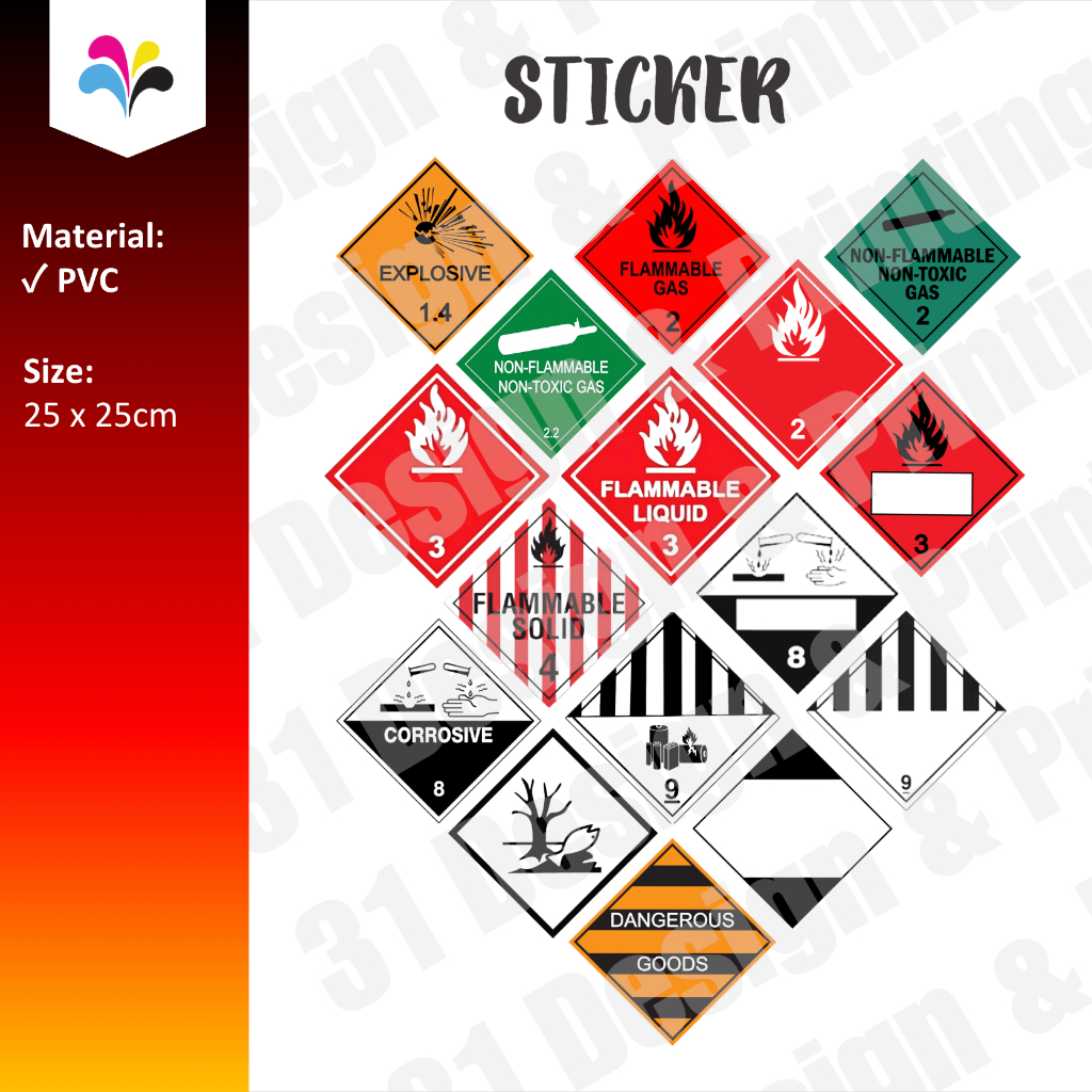 DG Label Sticker 25x25cm Class 1 2 3 4 5 6 7 imco8 9 Marine Pollutant Hazardous DangerousGas Dangerous Goods Gases 250mm