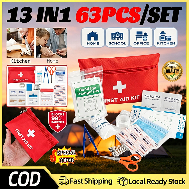 【New Version Up】13 Kinds 63pcs Medical Emergency Kit Travel Emergency Kit Outdoor Survival Kit Family Medicine Kit