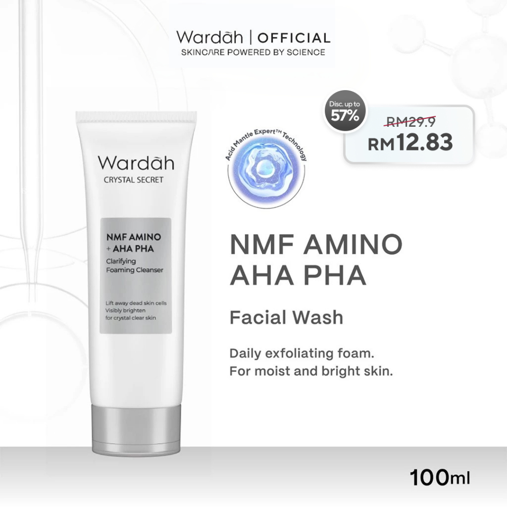 [8.8 SALE] Wardah Crystal Secret NMF Amino + AHA PHA Foaming Cleanser 100ml – Gentle & Brightening