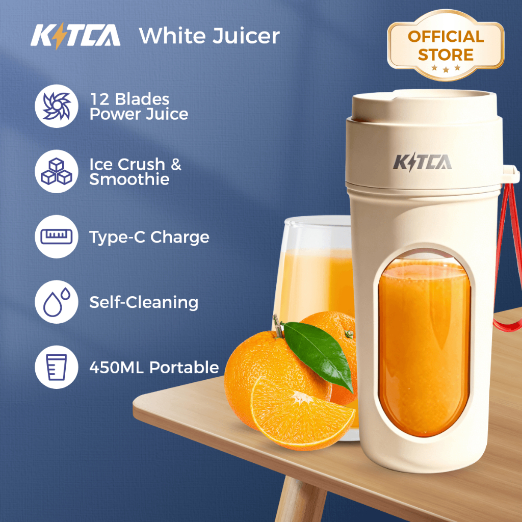 [KITCA] 450ML Portable Electric Juicer | 12 Blades | Wireless Travel Blender Cup | USB Charging | Ice Crushing