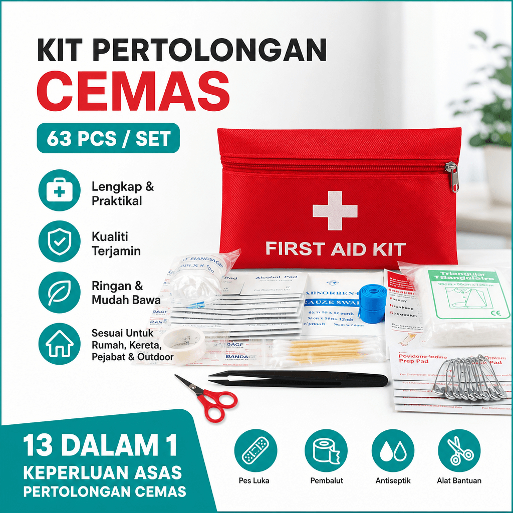【COD】Emergency Kit 63pcs 13 Types First Aid Kit Travel Outdoor Home Car 急救包 beg kecemasan