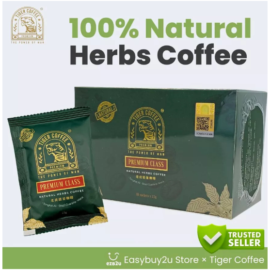 [BUY 1 FREE 1]Tiger Coffee Premium Class Natural Herbs Tongkat Ali Coffee - 10 Sachets