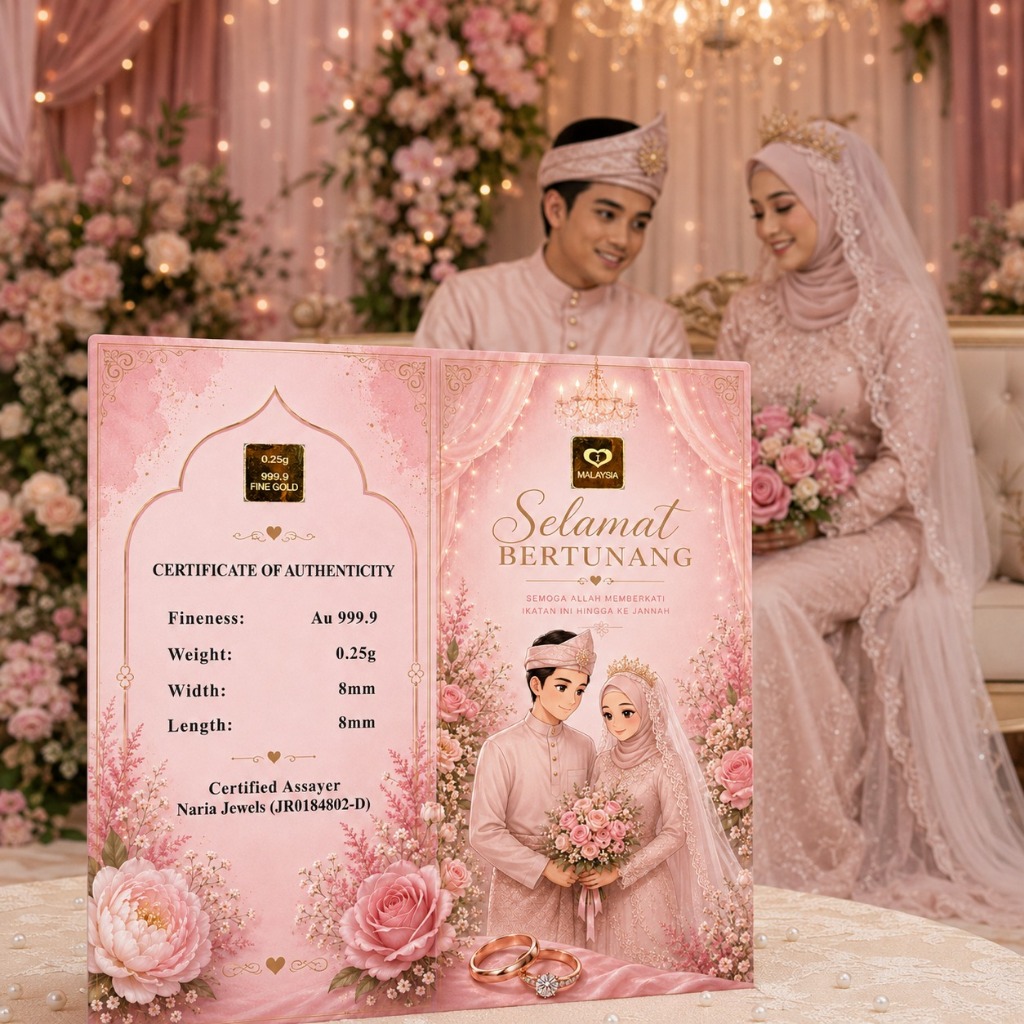 Naria 999.9/24K Gold Bar 0.25gm Selamat Bertunang 2026 Pink Design Islamic Wedding&hellip;
