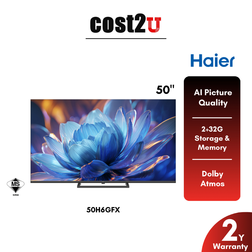 Haier 50" QLED 60Hz Dolby Audio Google TV | 50H6GFX (H6G Series Low Blue Light 4K 高清智能电视)