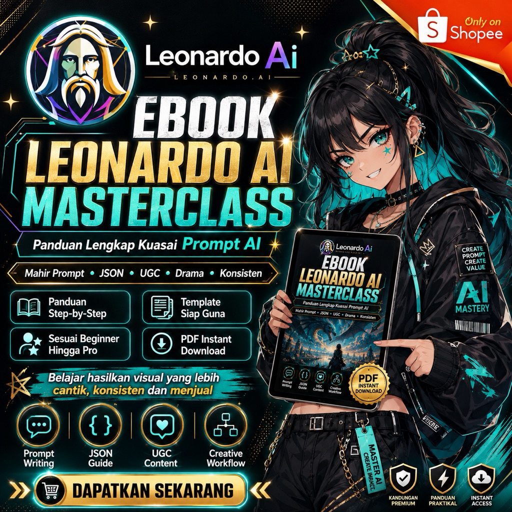 Ebook Leonardo AI Masterclass | Panduan Prompt AI, JSON, UGC, Drama & Konsistensi Watak