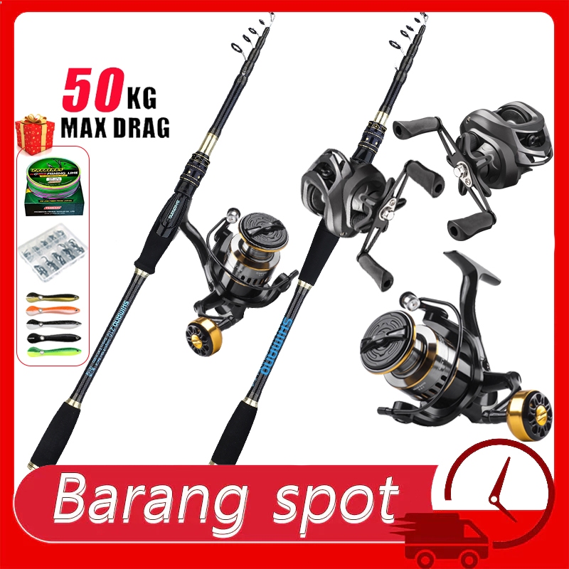 Joran Pancing 1 Set Fishing Set Casting Set Telescopic Fishing Rod Spinning Fishing Reel 5.2:1 Gear