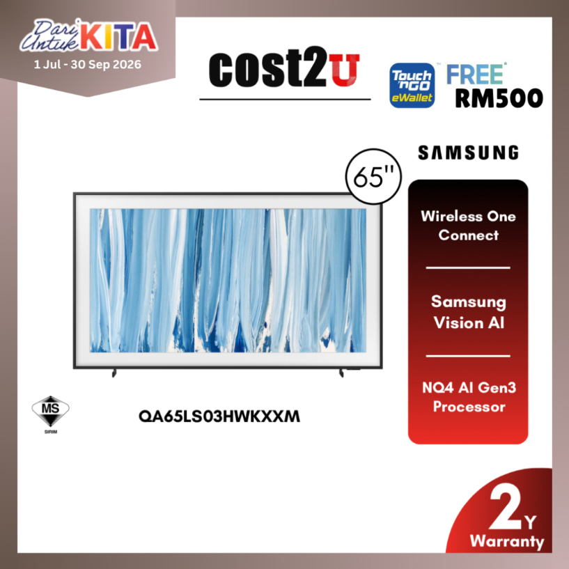 Samsung (55/65 Inch) The Frame LS03 QLED 4K Lifestyle Smart AI TV | QA65LS03DAKXXM QA65LS03HWKXXM televisyen 电视机