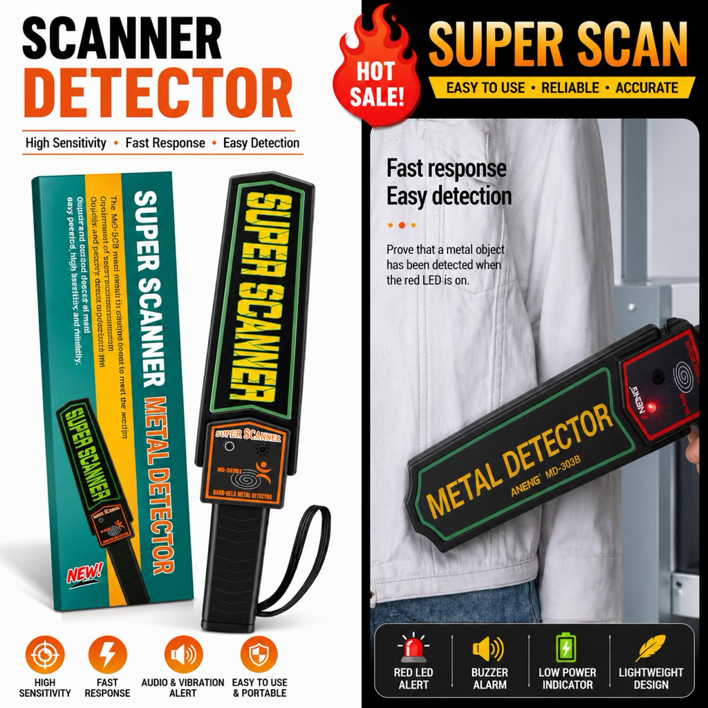 { FREE BATTERY }High Sensitivity Metal Detector Scanners Portable Handheld Security Super Scanner Tool Finder Electronic