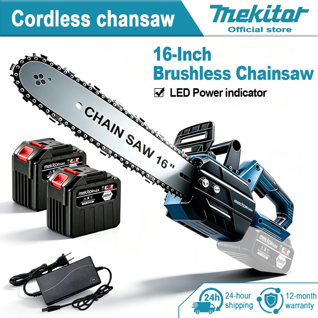MEKITOR 12"16" Cordless Chainsaw Heavy Duty Chainsaw Gergaji Elekt for Wood Tree Cutter
