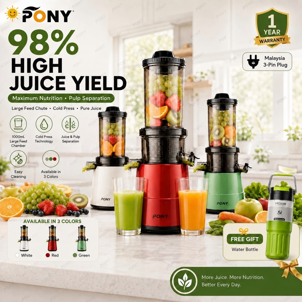 [Ready Stock] PONY 1000ML Juice Separator Juicer Pulp Separation Slow Juicer Mesin Jus Buah Malaysia 3 Pin Plug