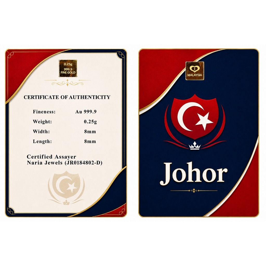 Naria 999.9/24K Gold Bar 0.25gm Johor Design Edisi Negeri Malaysia Johor Collection&hellip;