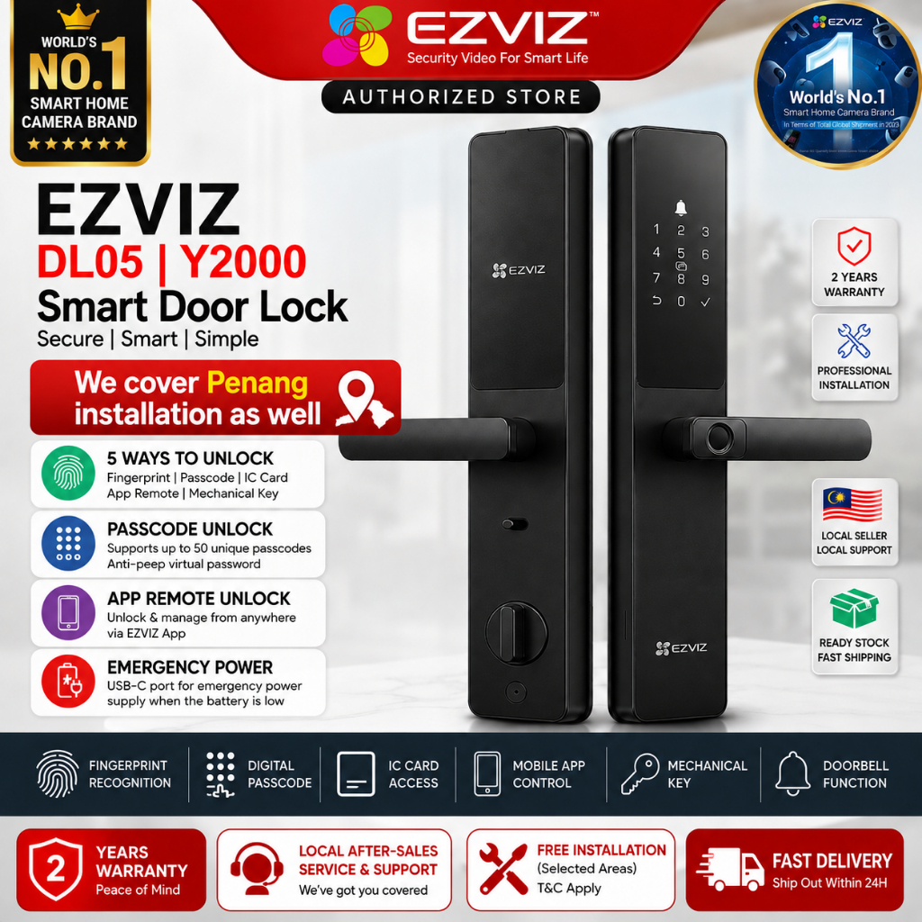 EZVIZ Y2000 DL05 DL06 PRO WiFi Penang Coverage Smart Fingerprint Lock Weatherproof Door Tag Password