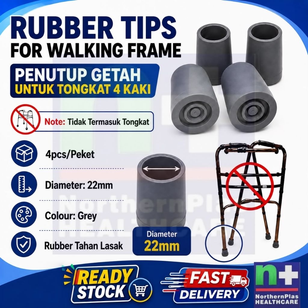 Rubber Tips For Walking Frame, Walker, Penutup Getah Untuk Tongkat 4 Kaki Spare Parts