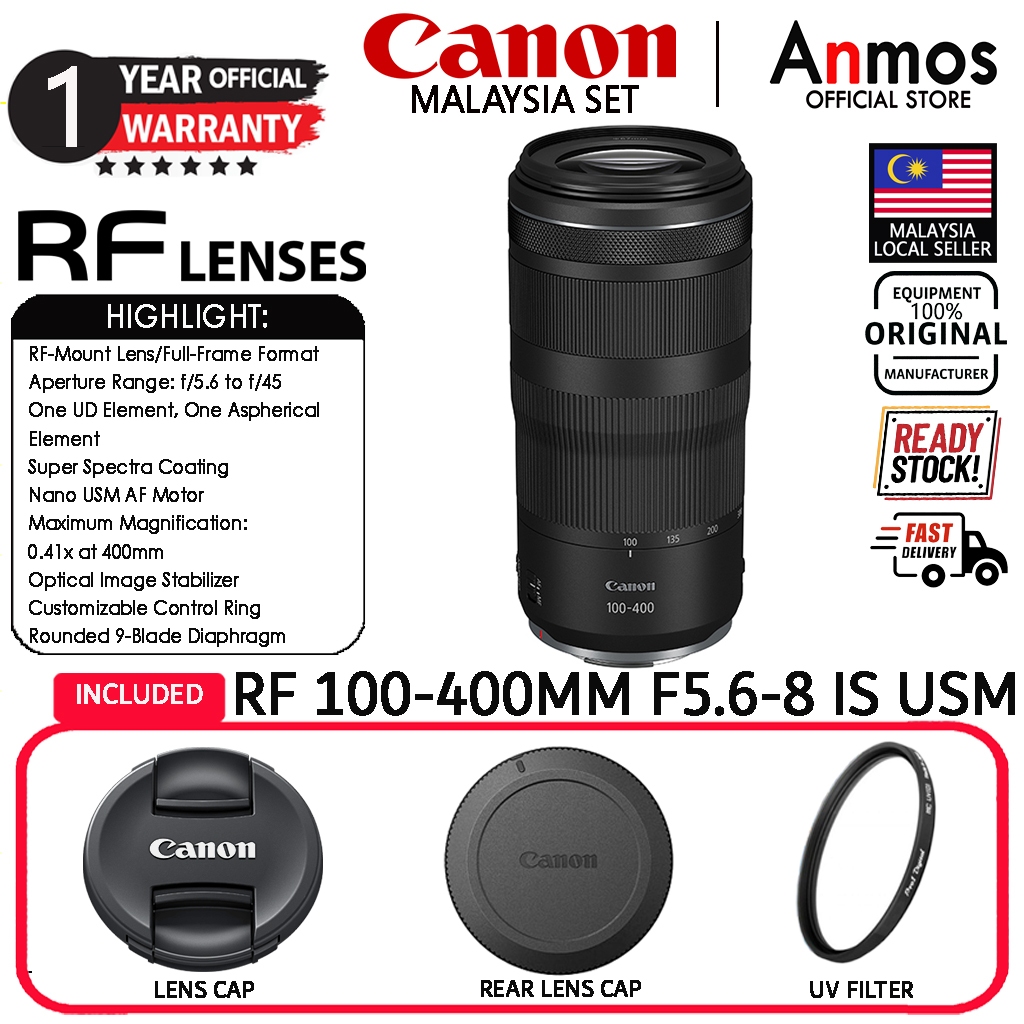 CANON RF 100-400MM F/5.6-8 IS USM LENS ( CANON MALAYSIA 1 YEAR WARRANTY )