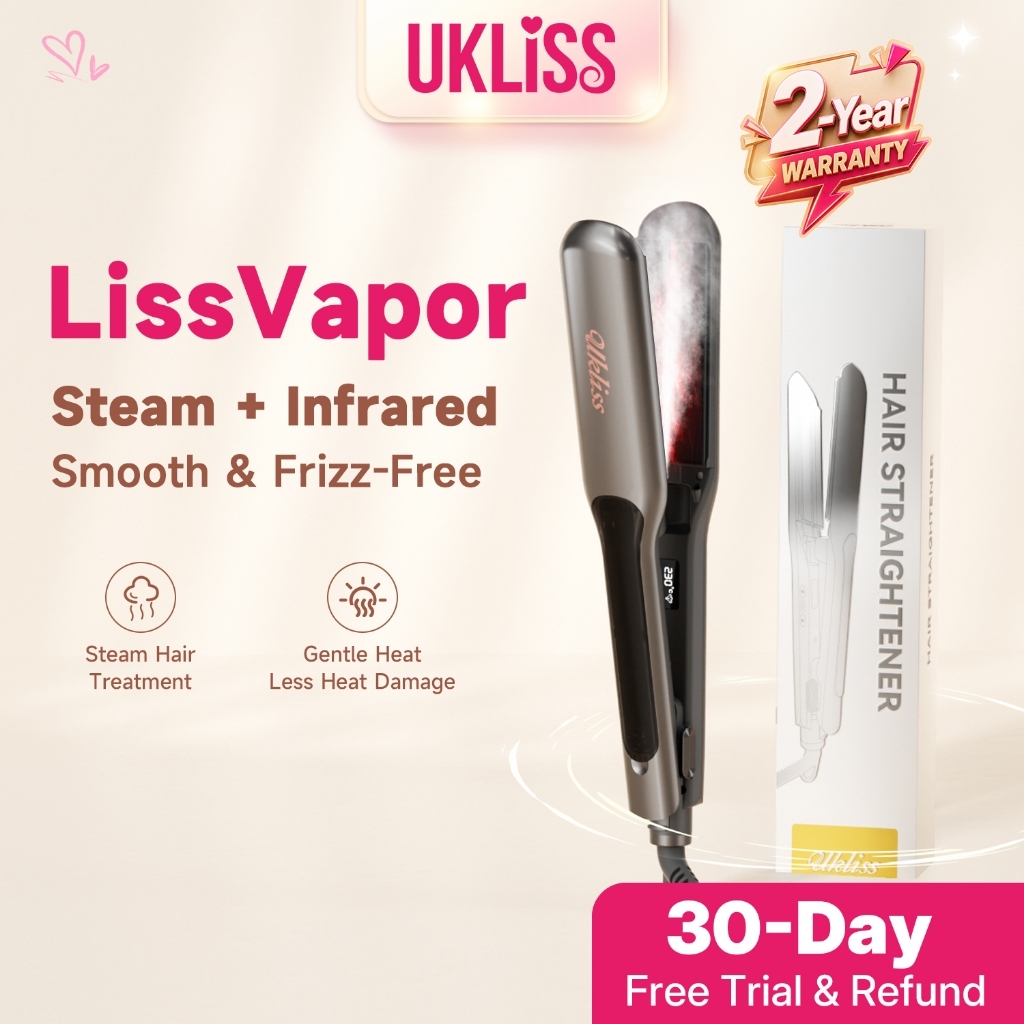 UKLISS Steam Hair Straightener Negative Ions Infrared Flat Iron 50mm Wide Plate Anti Frizz Ceramic Hair Iron 直板夹