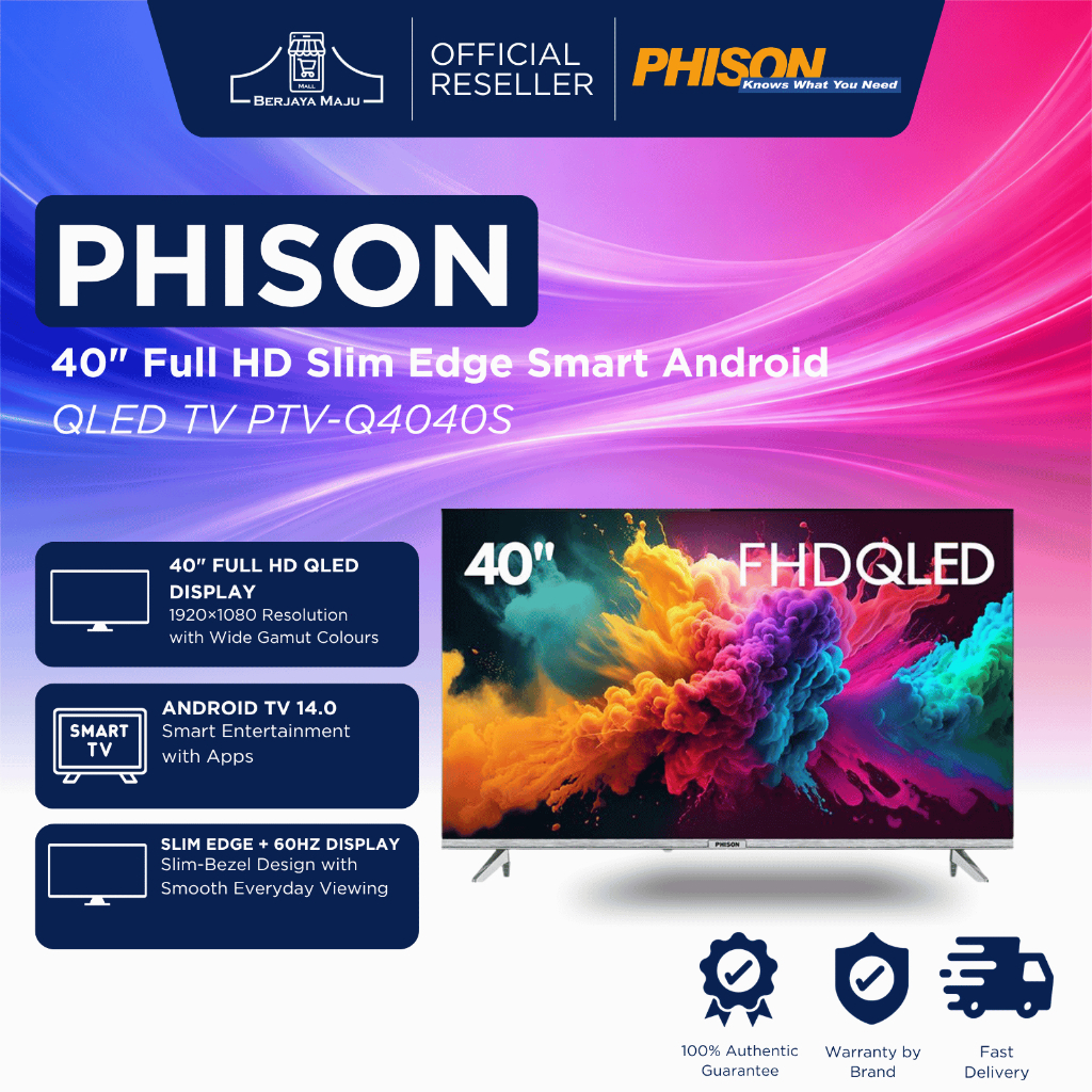 Phison 40" Full HD Slim Edge Smart Android QLED TV PTV-Q4040S | 4K smart google android tv hdr | tv pintar | 智能电视