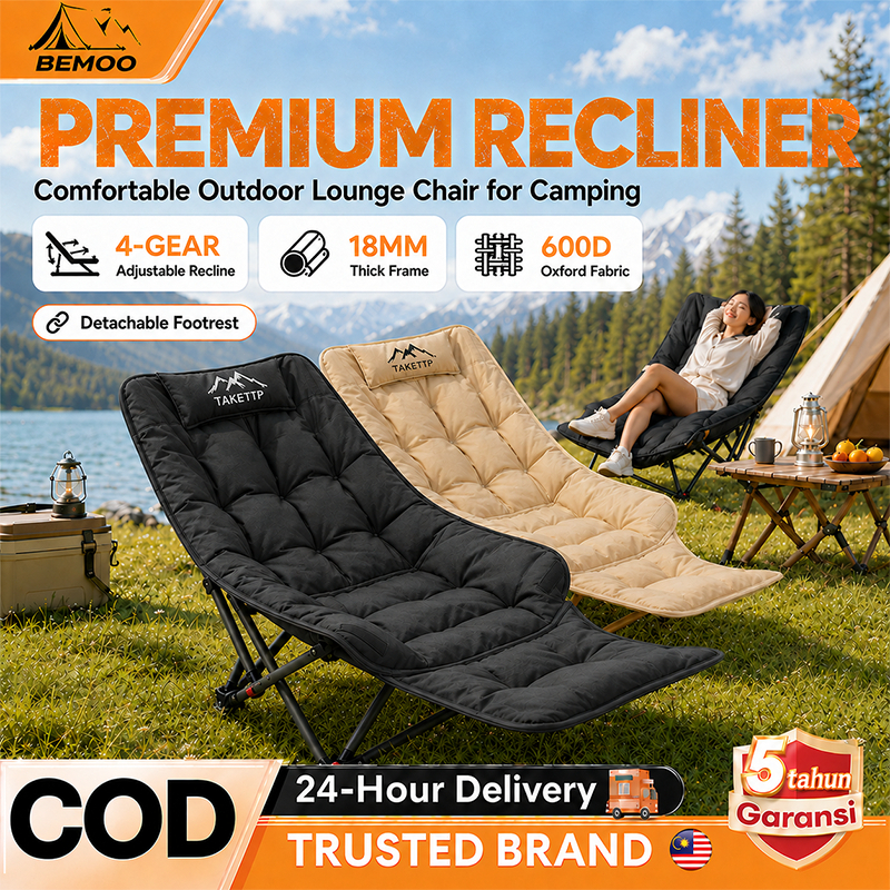 WTHB Kerusi Healing Kerusi Malas Lipat Adjustable Recliner Camping Chair Foldable Portable Leg Rest 300KG