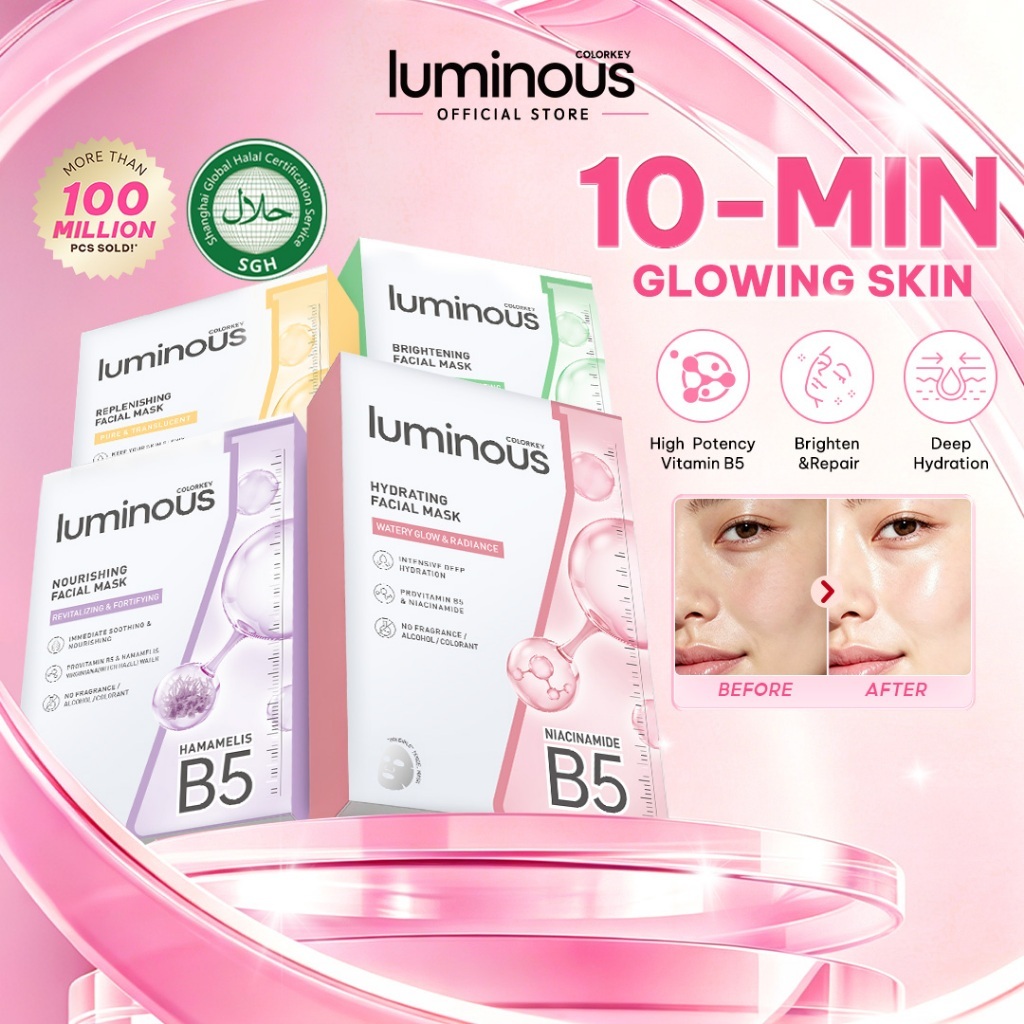 [HOT]COLORKEY LUMINOUS B5 Facial Serum Mask 10pcs(250ml Serum) Hydrating&Brightening Skin 10-Min Glowing Niacinamide