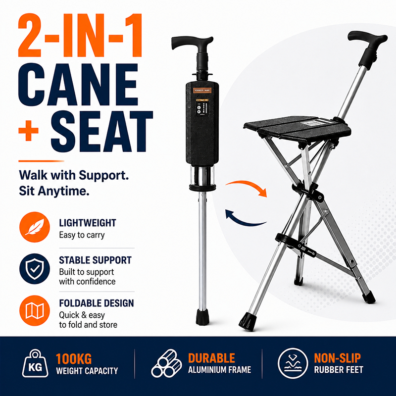 【Ship Today】🦯Walking Stick With Seat Folding Cane Elderly Aid Tongkat Kerusi Tongkat Lipat Portable Ringan Anti Slip拐杖凳