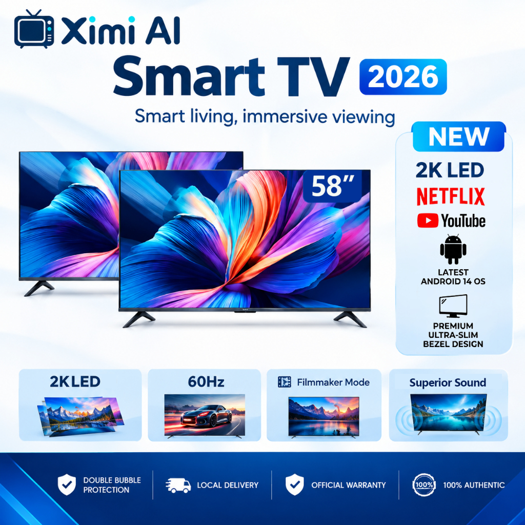 [2026 New Model] XiMi Smart TV 46" / 60" 2K / HDR 10 / Android TV / Dolby Audio™ (3-Year Warranty)