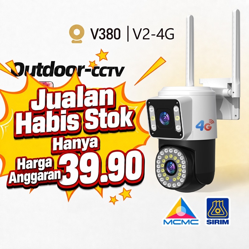 【SIRIM】V380 V2 Outdoor CCTV Dual Camera 4G Connect To Cellphone Dual Lens Waterproof Night Vision Alarm