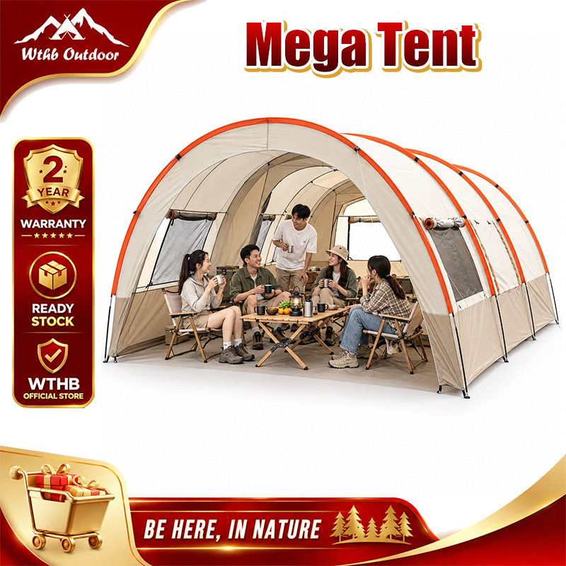 WTHB Khemah Camping Waterproof Family Tent Khemah Unta Besar Outdoor Camping Tent 4-18 Person Large Tunnel Tent