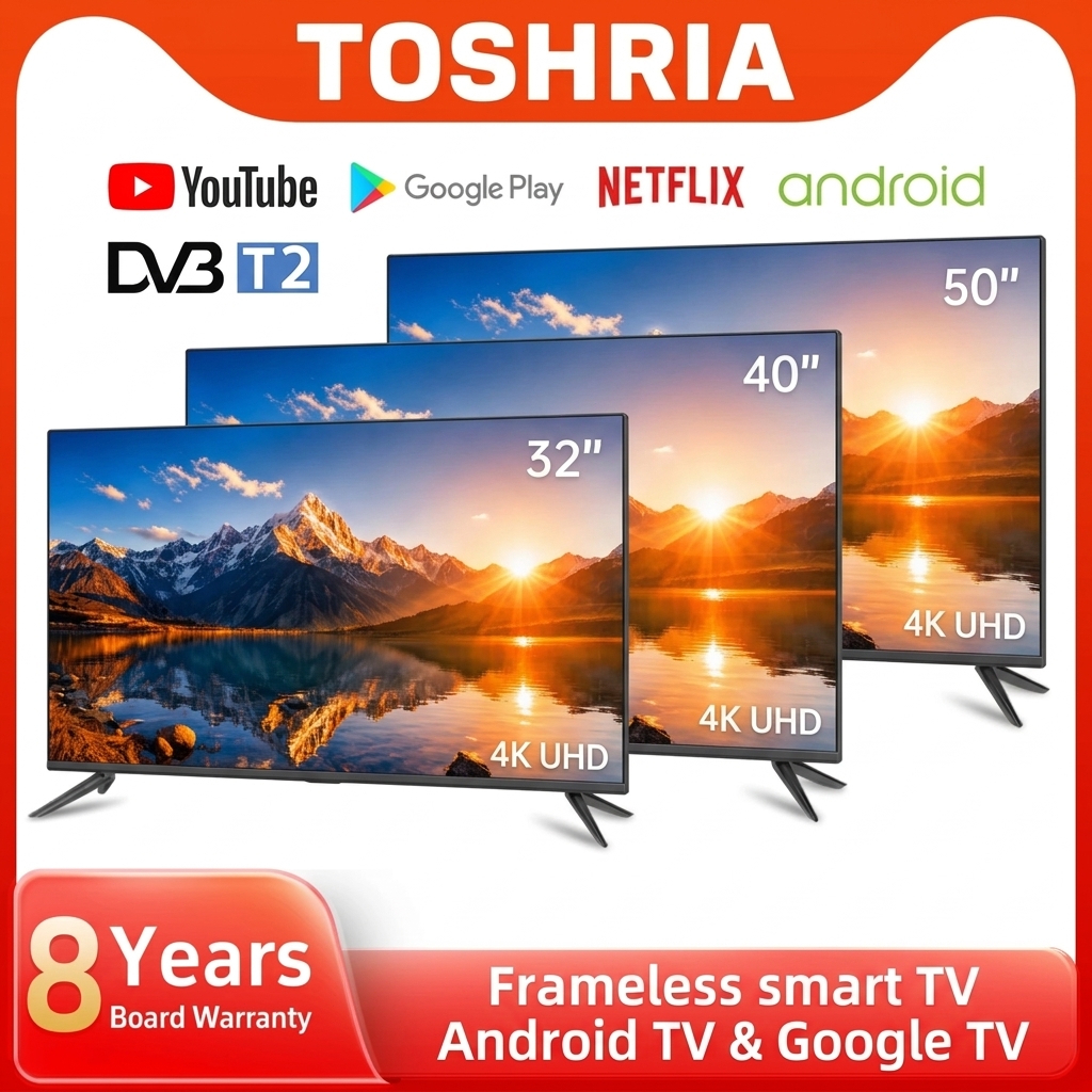 TOSHRIA New Borderless Smart TV 4K  32-75 Inch WiFi Netflix Youtube 8 Years Warranty Malaysia Local Stock Fast Shipping
