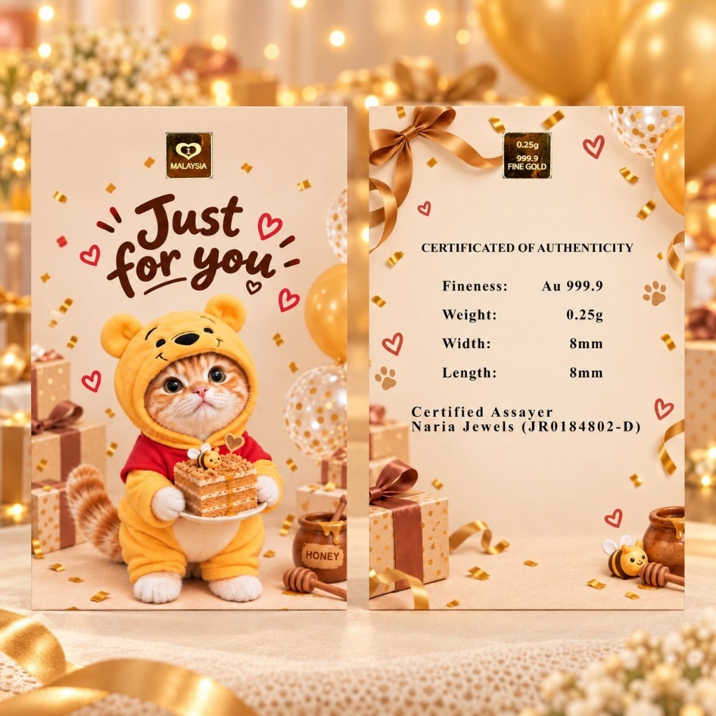 Naria 999.9/24K Gold Bar 0.25gm Cute Cat Just For You Design Emas&hellip;