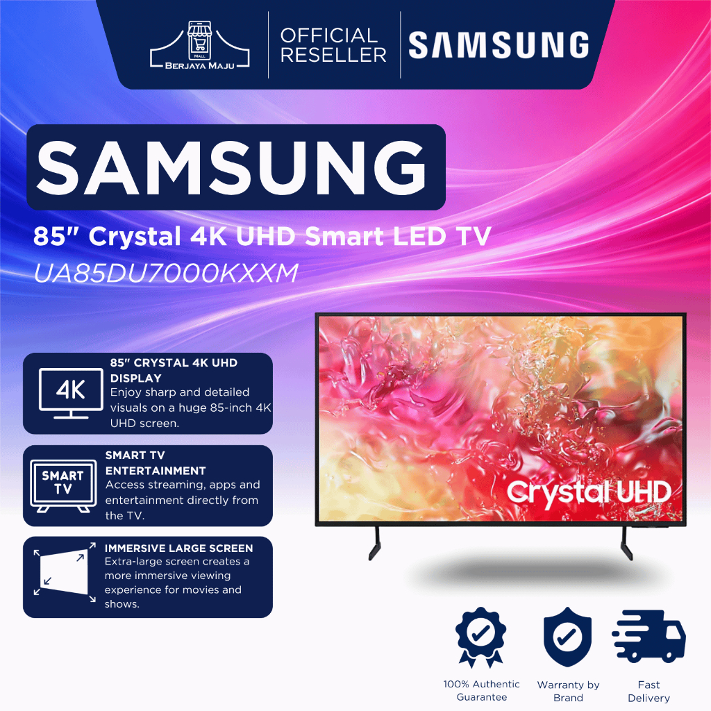 Samsung 85" Crystal 4K UHD Smart LED TV UA85DU7000KXXM | Smart UHD TV Televisyen Pintar 智能电视 超高清 Original