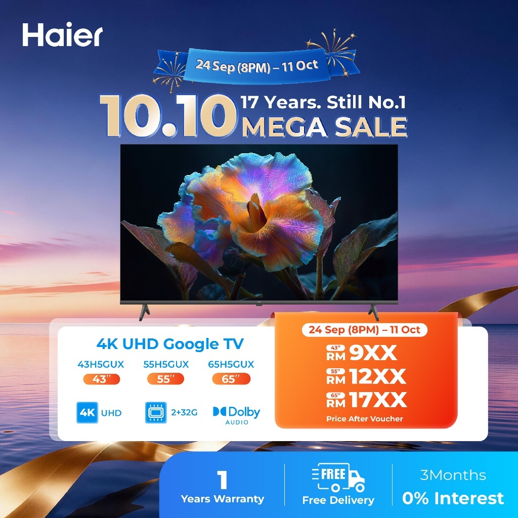 [FREE SHIPPING] Haier 4K UHD Google TV/ Low blue light/ HDR 10/ AI Picture Quality/Total Sonics/Gaming 120Hz -H5G Series