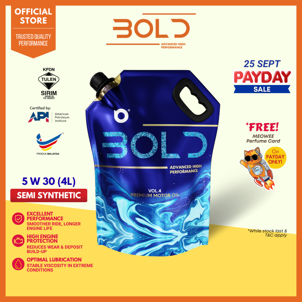 BOLD SIRIM 5w30 4L Semi Synthetic SP Engine Oil Car Lubricant 5w-30 Minyak Hitam Enjin Kereta