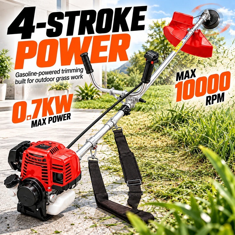 REAIM Petrol Grass Cutter 4 Stroke 0.7KW Foldable Steel Wire Wheel Set Mesin Potong Rumput