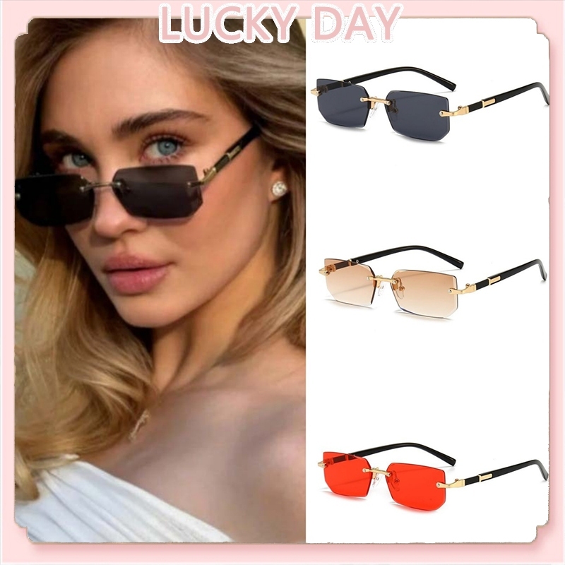 【Ready Stock】Unisex Rimless Rectangle Sunglasses UV400 Lens Lightweight Fashion Shades Cermin Mata Hitam