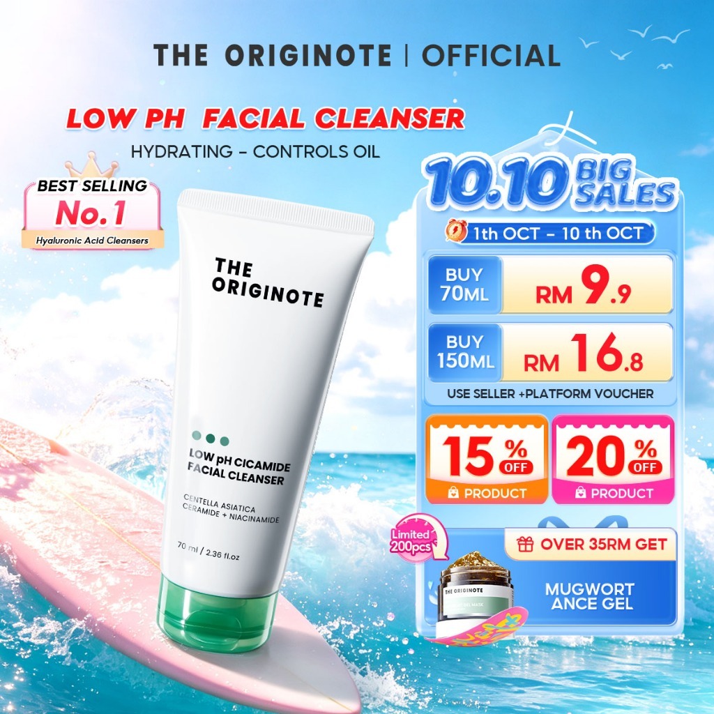 The Originote Low pH Cleanser Cicamide Hydrating Facial pencuci muka Oil Control 70ml/150ml Gentle Cleansing Pembersih