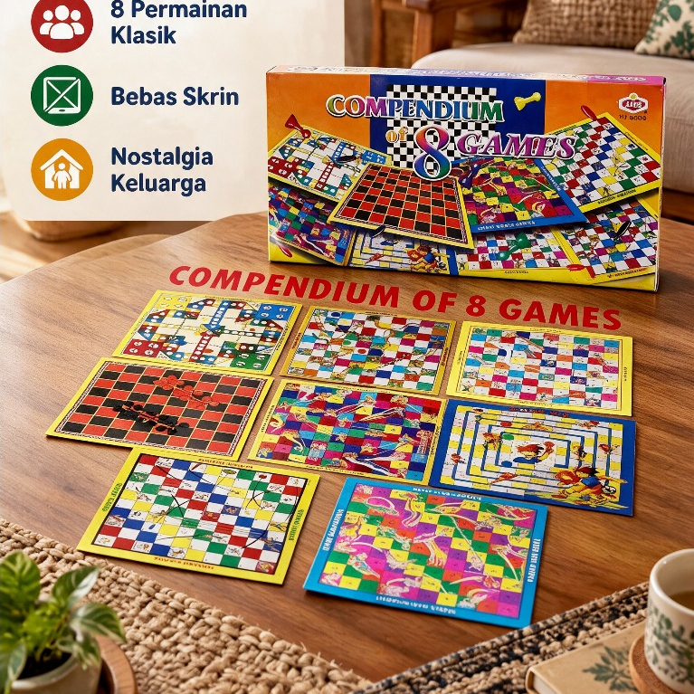 HEE 8 in 1 Traditional Board Game Set Permainan Papan Compendium Dam Ular Classic Nostalgic Toy 8合1棋盘游戏
