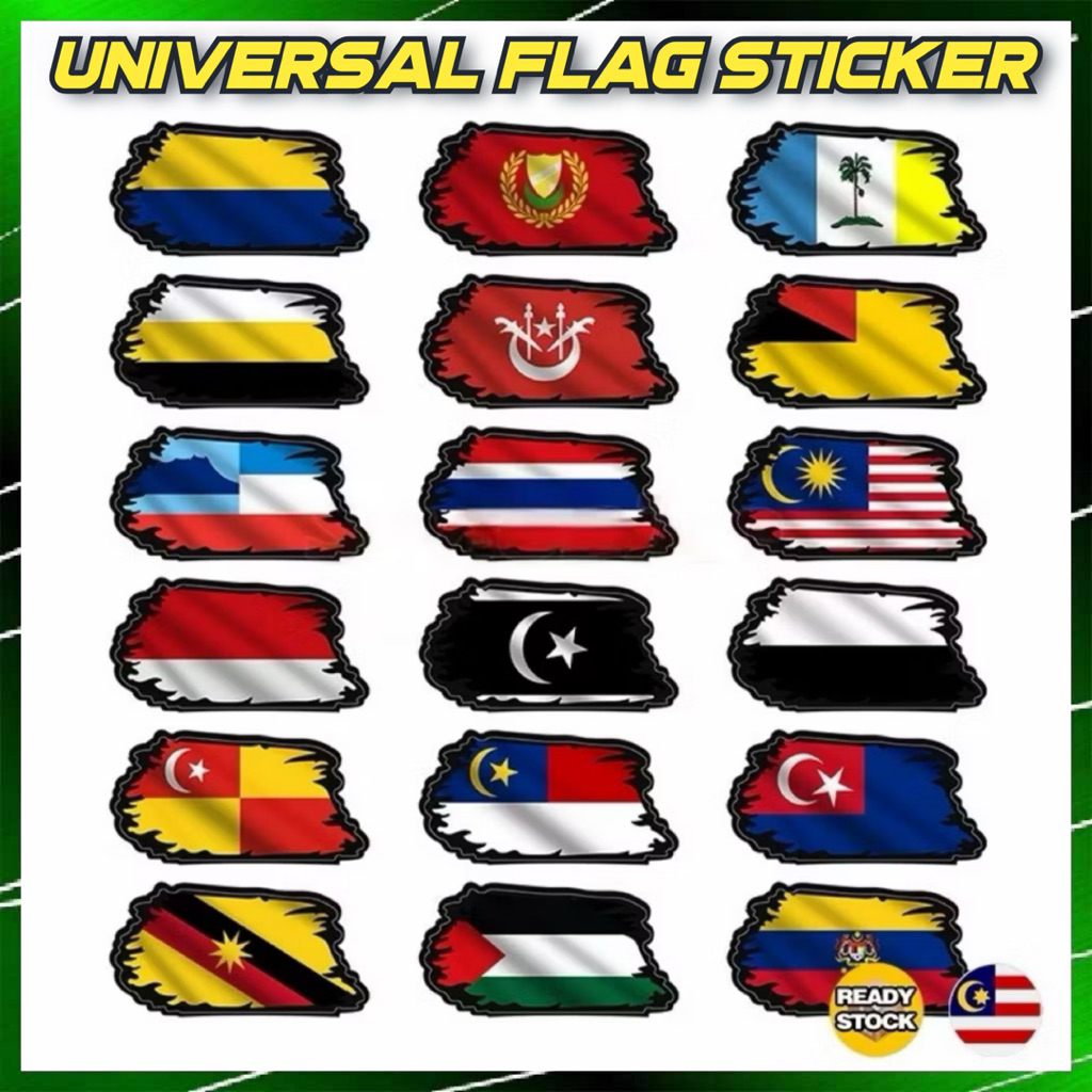 FLAG STICKER BENERA NEGERI & NATIONAL STATES MALAYSIA JOHOR MELAKA SELANGOR PENANG SABAH KL PALESTINE THAILAND VIETNAM