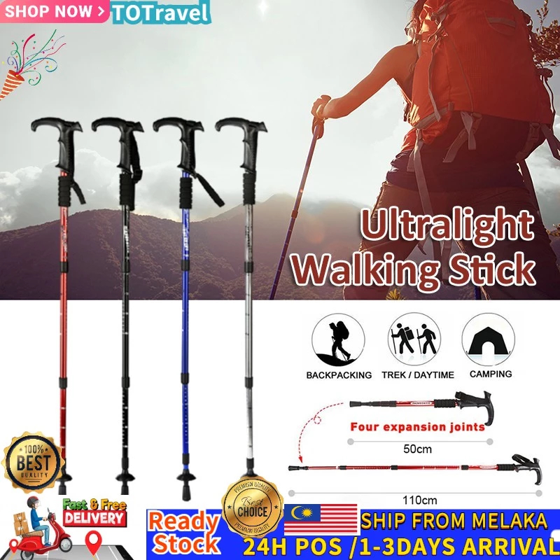 Foldable Hiking Pole Adjustable Aluminium Trekking Climbing Support Stick Tongkat Hike